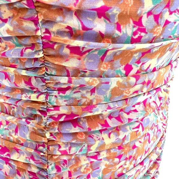 Lush Floral Multicolor Ruched Puff Sleeve Sweetheart Mini Dress Size Small - Picture 5 of 12